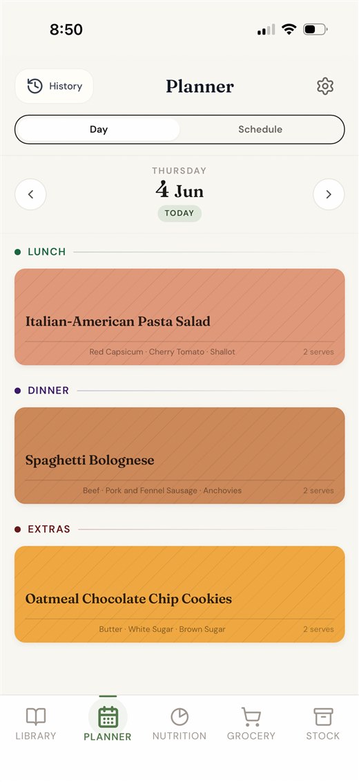 Recipe library view