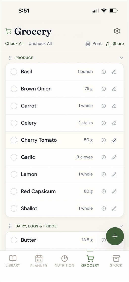 Weekly meal plan in a quiet counter