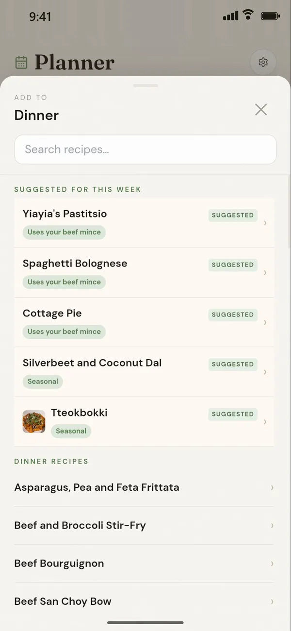 Adding a dinner: suggested recipes that use your beef mince, and seasonal ones